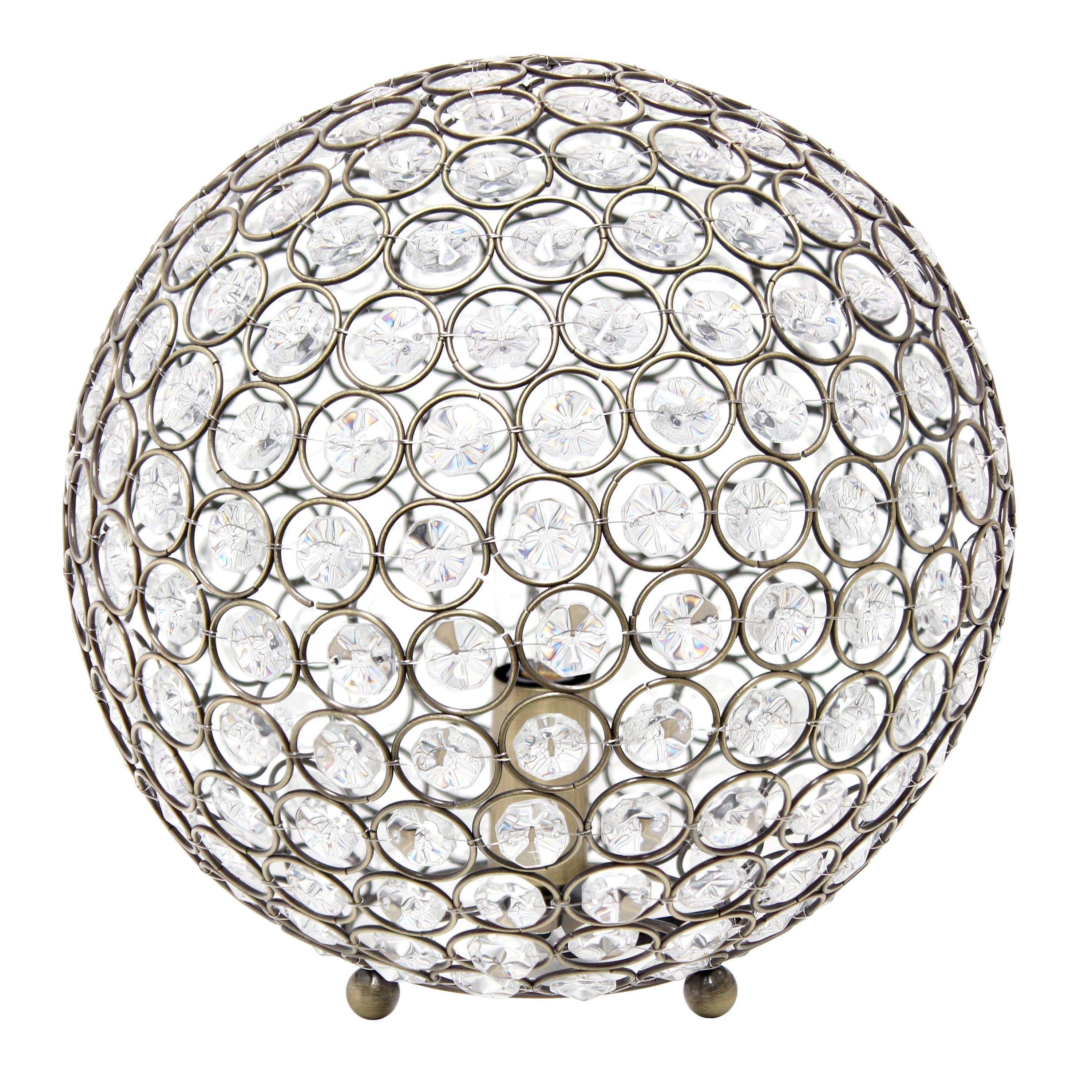 10" Elipse Medium Contemporary Metal Crystal Round Orb Table Lamp Antique Brass Finish - Lalia Home