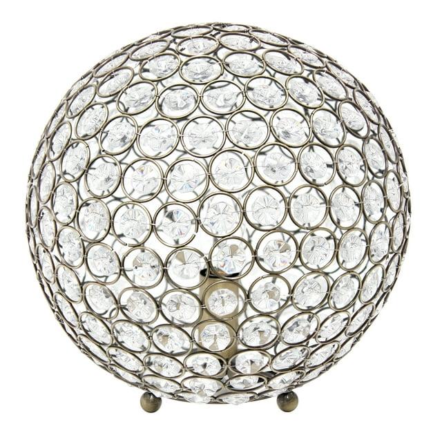 10" Elipse Medium Contemporary Metal Crystal Round Orb Table Lamp Antique Brass Finish - Lalia Home