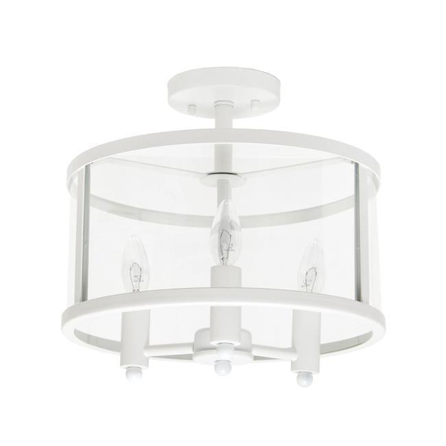 13" White Glass and Metal Semi-Flushmount Ceiling Light