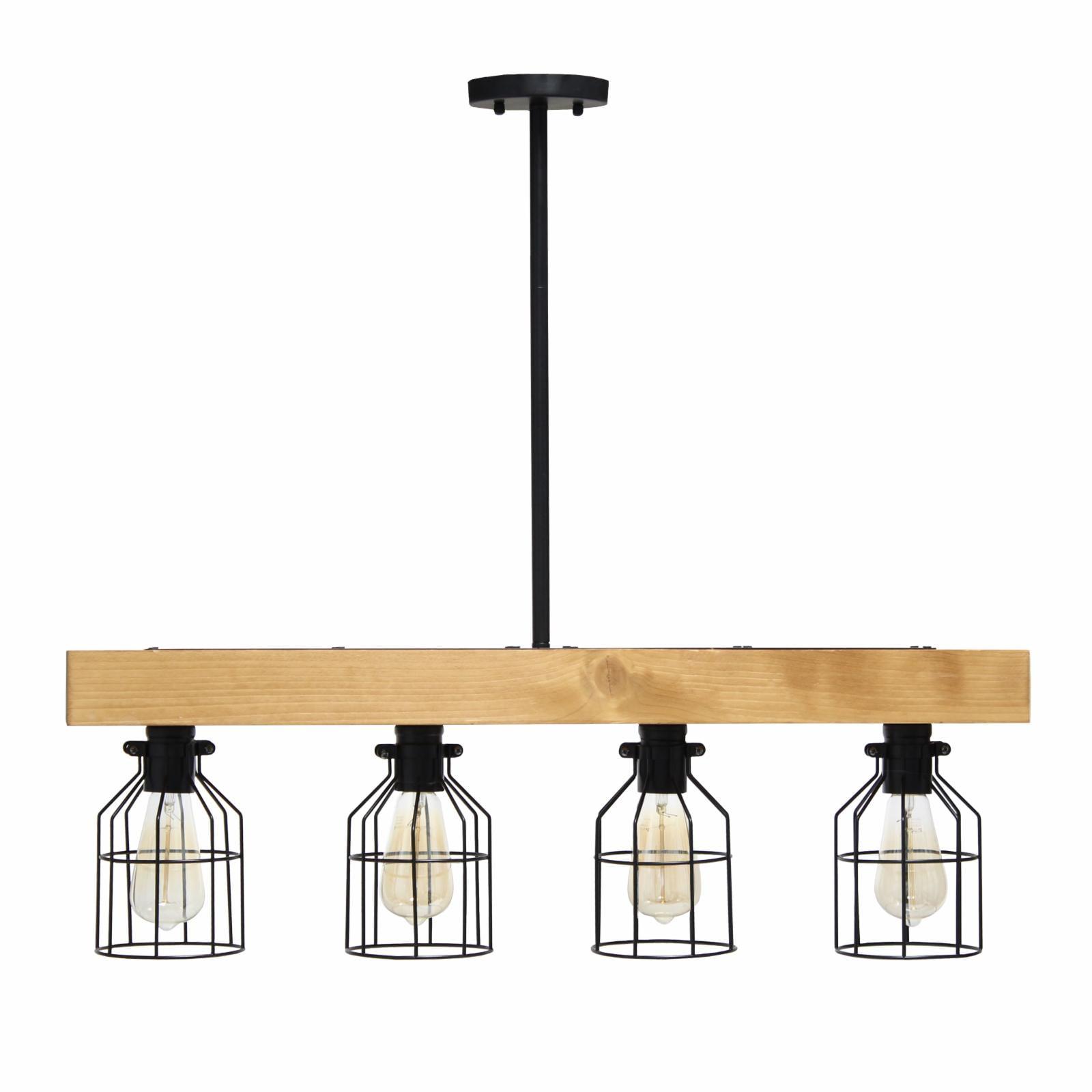 Rustic 4-Light Wooden Beam Farmhouse Pendant in Light Wood