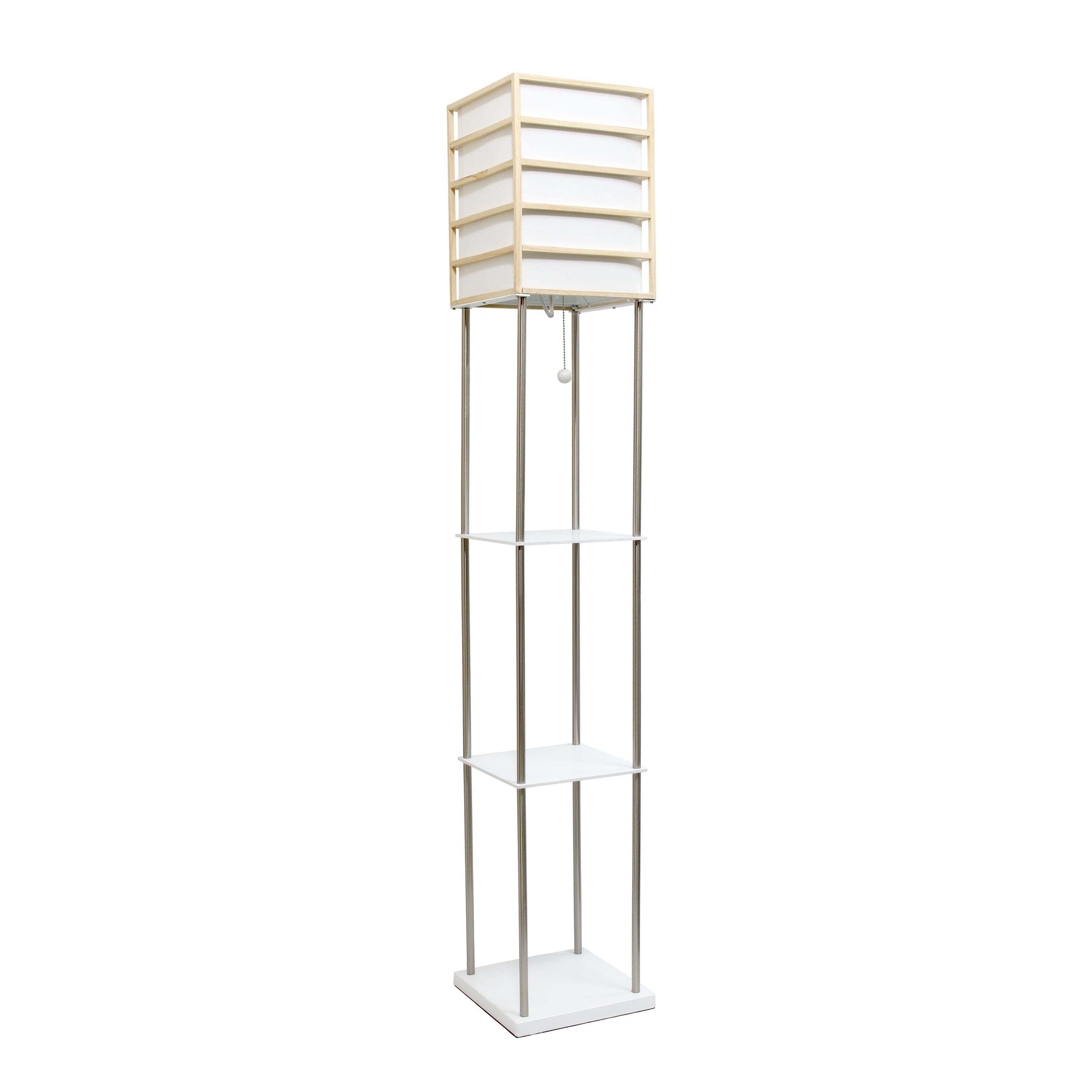 White Metal Etagere Floor Lamp with Storage Shelves and Linen Shade