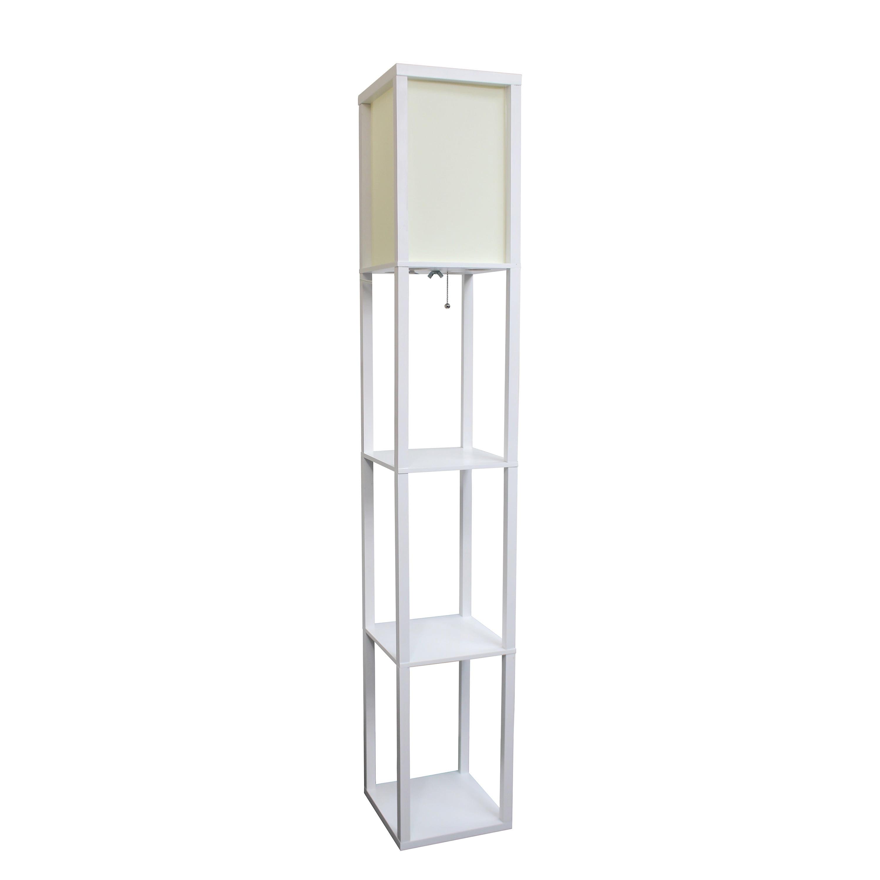 White Rectangular Shelf Floor Lamp with Linen Shade