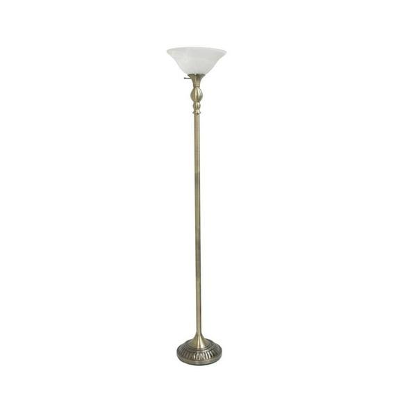 1-Light Classic Torchiere Floor Lamp with Marbleized Glass Shade Antique Brass - Lalia Home: UL Listed, Metal Base, Rotary Switch