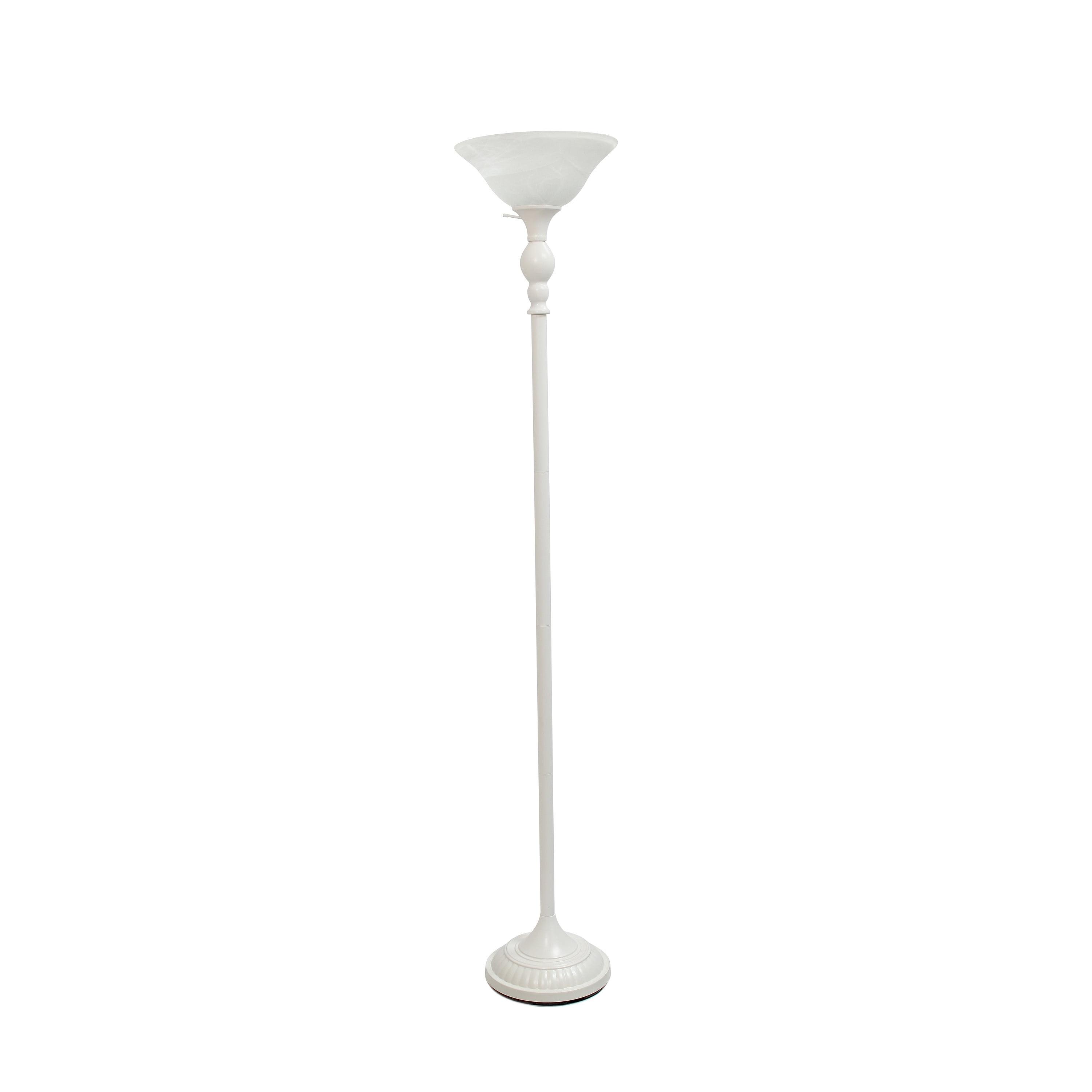 Elegant 71" White Torchiere Floor Lamp with Marbleized Glass Shade