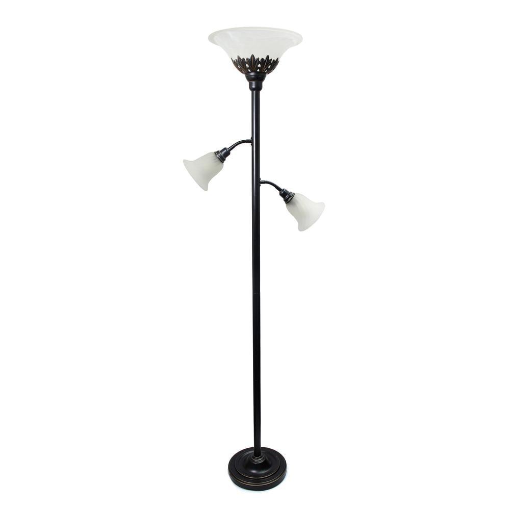 Torchiere Floor Lamp with 2 Reading Lights and Scalloped Glass Shades - Lalia Home