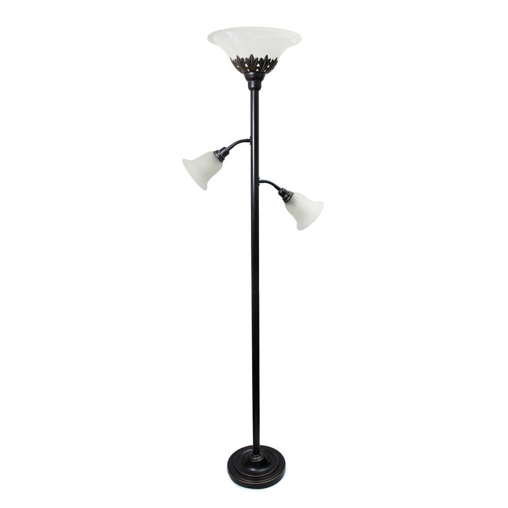Torchiere Floor Lamp with 2 Reading Lights and Scalloped Glass Shades Bronze/White - Lalia Home: Adjustable, UL Listed, Metal Body