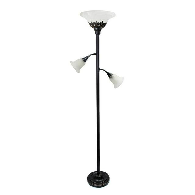 Torchiere Floor Lamp with 2 Reading Lights and Scalloped Glass Shades Bronze/White - Lalia Home: Adjustable, UL Listed, Metal Body