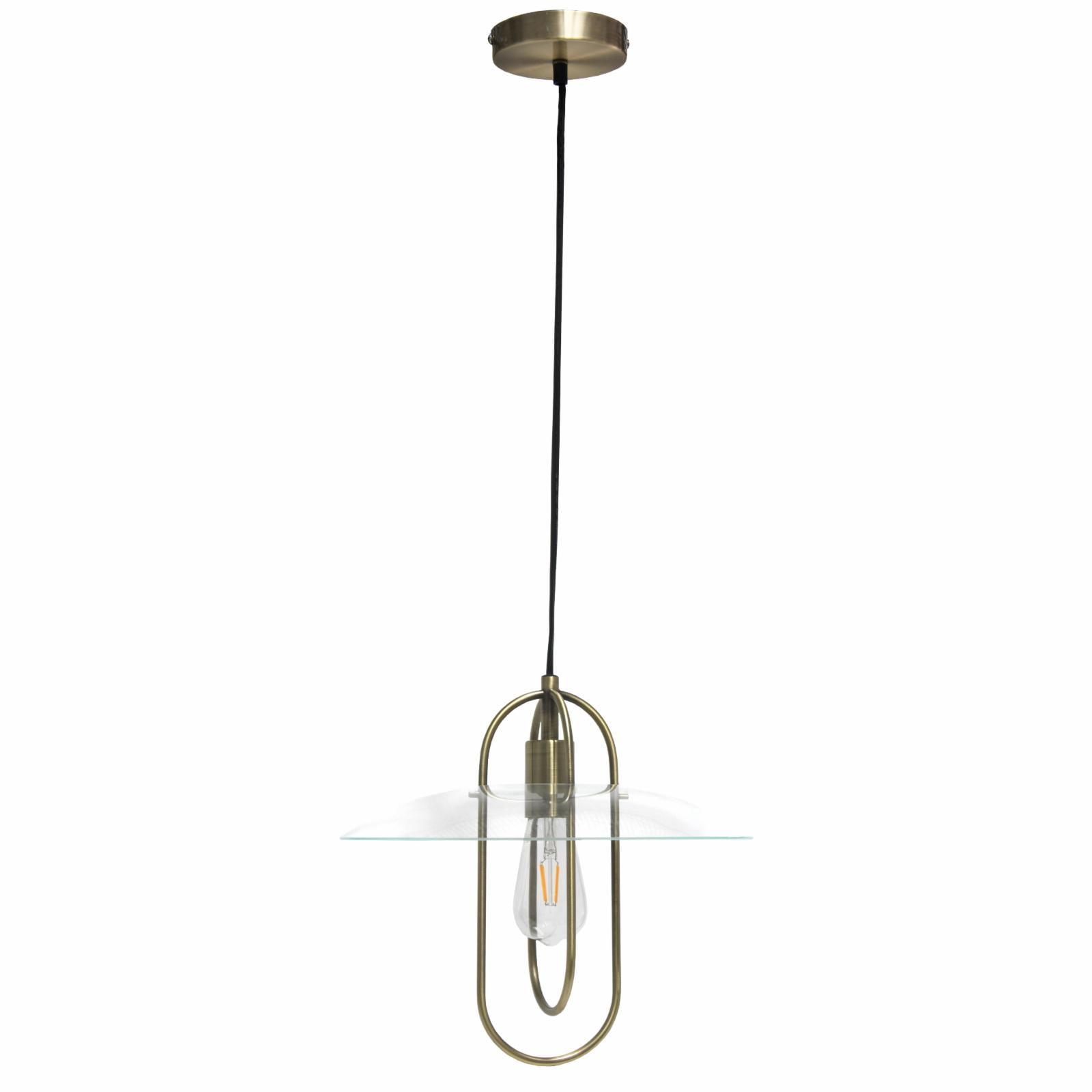 Antique Brass Elliptical Glass Pendant Light