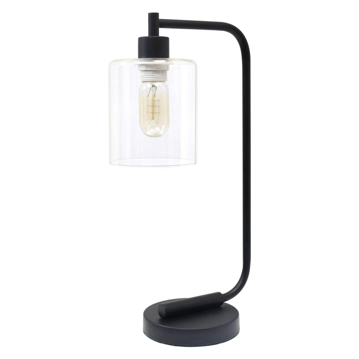 Black Iron Arc Desk Lamp with Clear Glass Shade