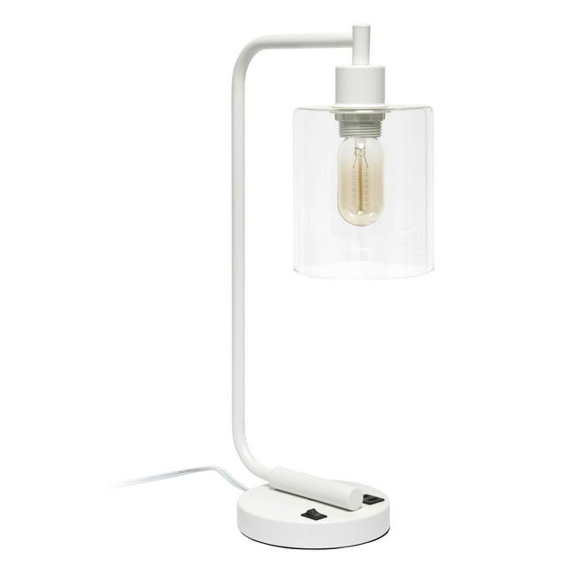 Modern Iron Desk Lamp with USB Port and Glass Shade White - Lalia Home: ETL Listed, No Assembly Required