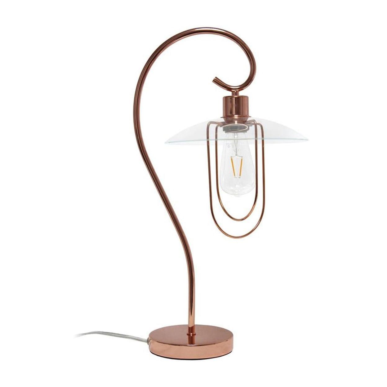 Lalia Home Modern Metal Scroll Table Lamp with Curved Metal Base and Clear Glass Shade - Rose Gold