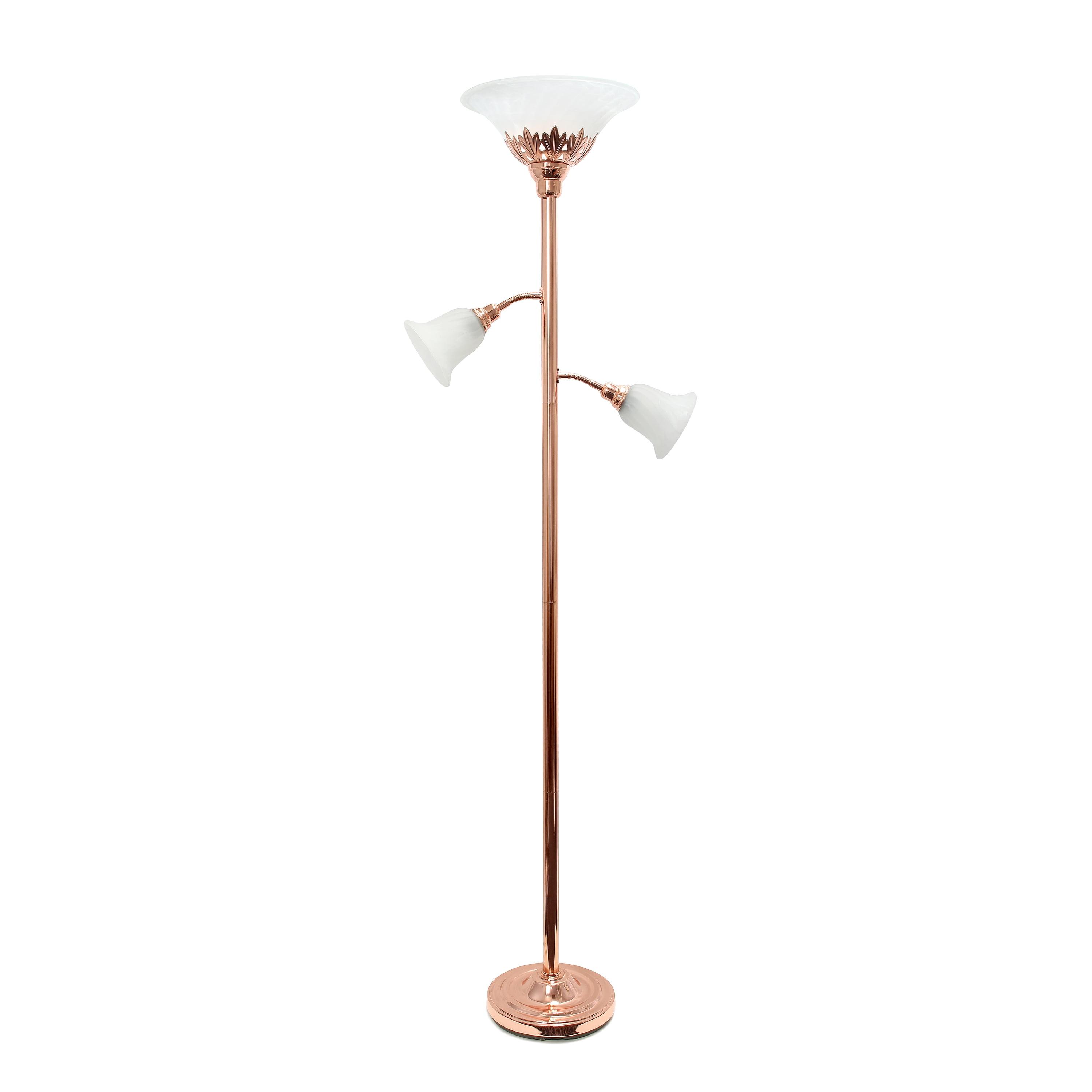 Elegant Rose Gold Torchiere Floor Lamp with Adjustable Reading Lights