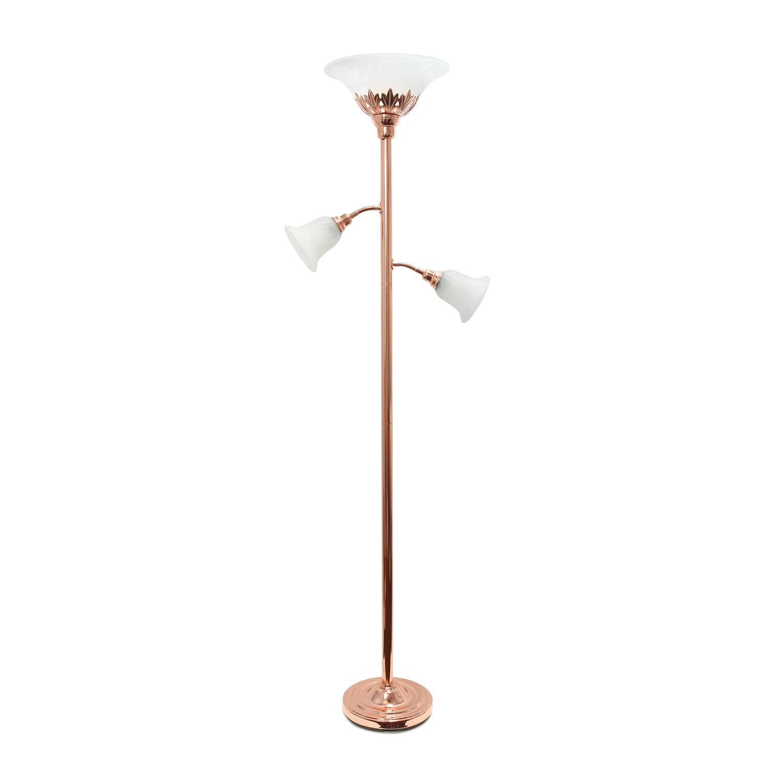 Torchiere Floor Lamp with 2 Reading Lights and Scalloped Glass Shades - Lalia Home