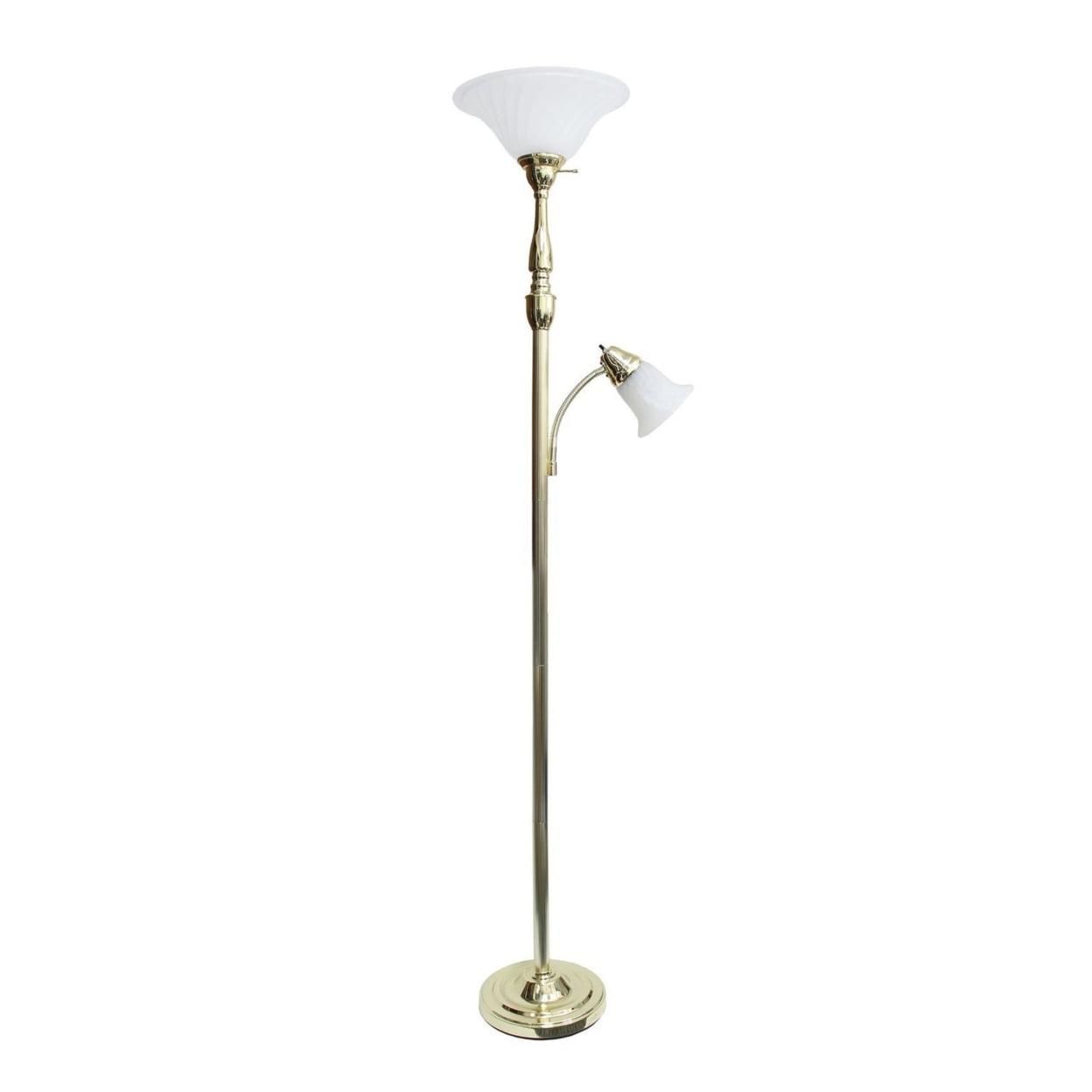 Torchiere Floor Lamp with Reading Light and Marble Glass Shade - Lalia Home