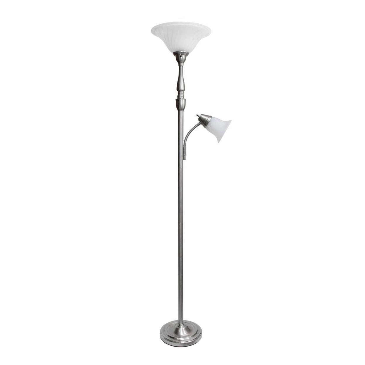 Brushed Nickel Torchiere Floor Lamp with Marble Glass Shades