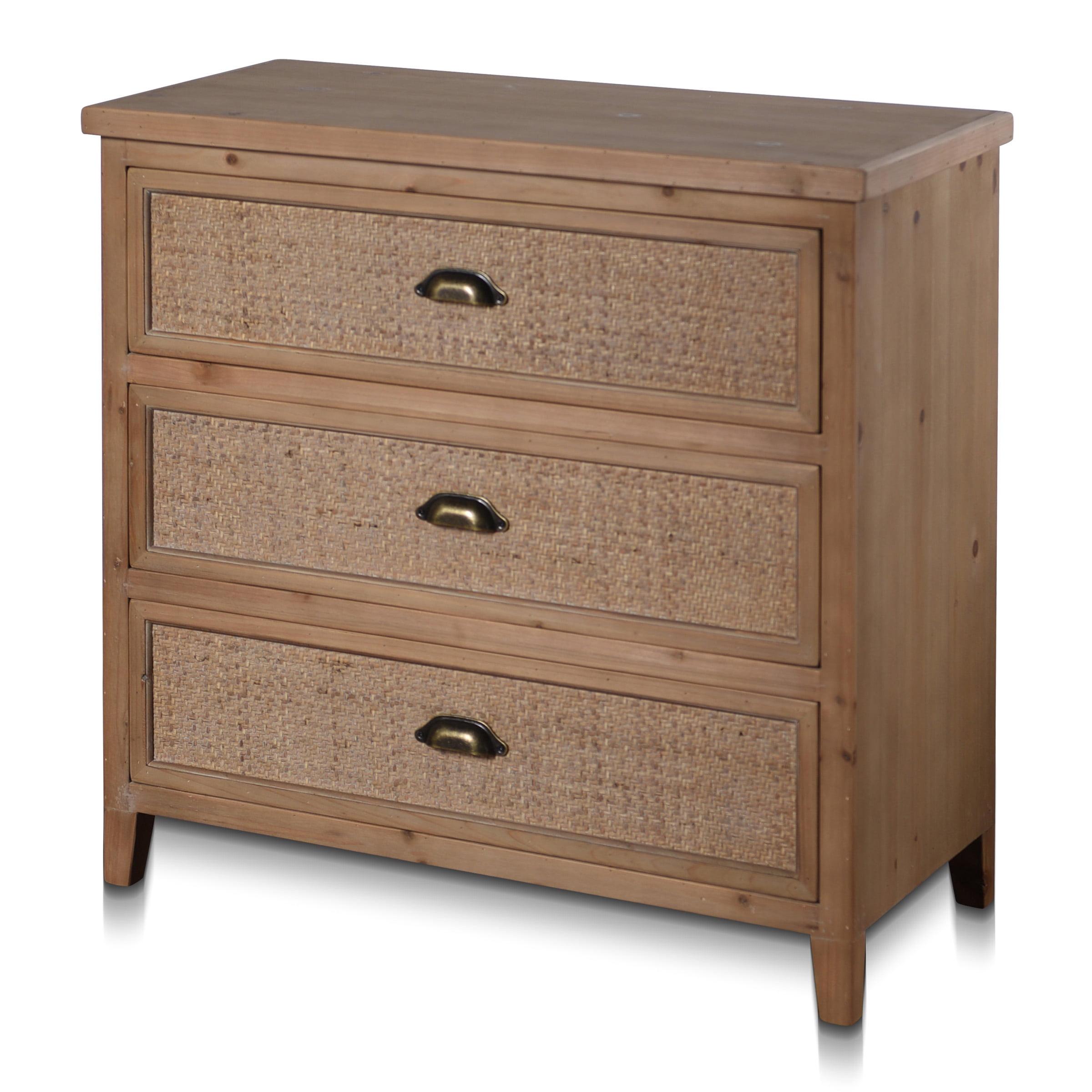 Lalita Brown Wood Accent Chest with Woven Cane Drawers