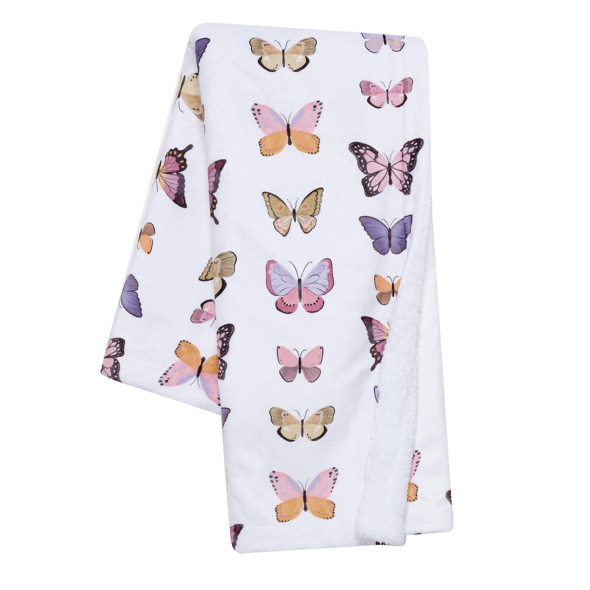 Lambs & Ivy Butterfly Dreams Ultra-Soft Fleece/Faux Shearling Baby Blanket