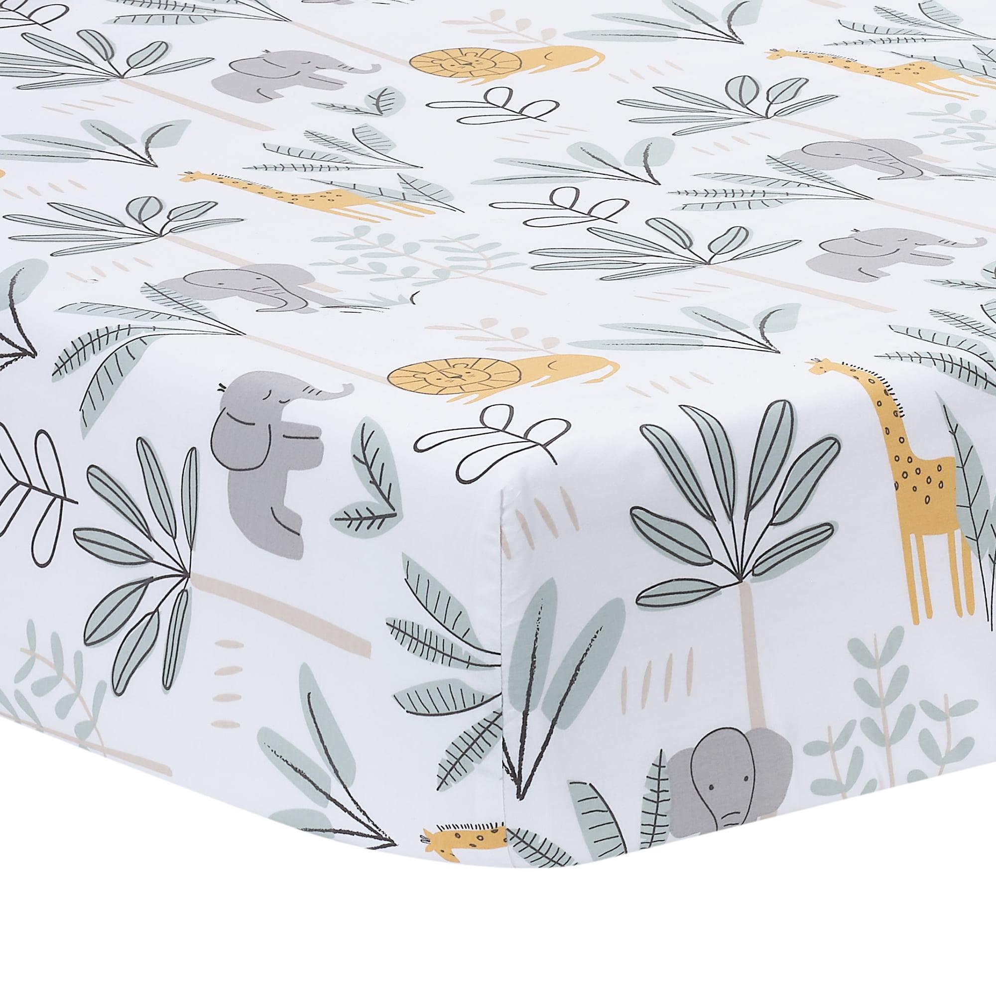 Lambs & Ivy Jungle Adventure 100% Cotton Baby/Toddler Fitted Crib Sheet - White