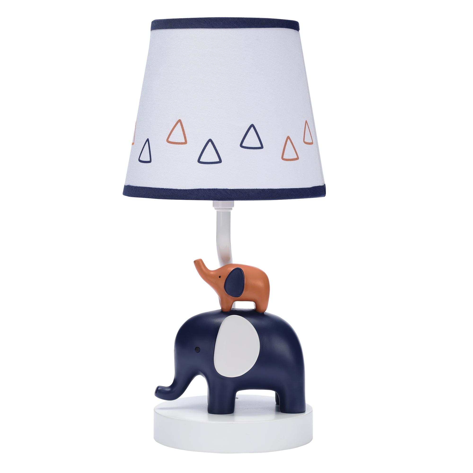 Lambs & Ivy Playful Elephant Blue/White Nursery Lamp with Shade and Light Bulb