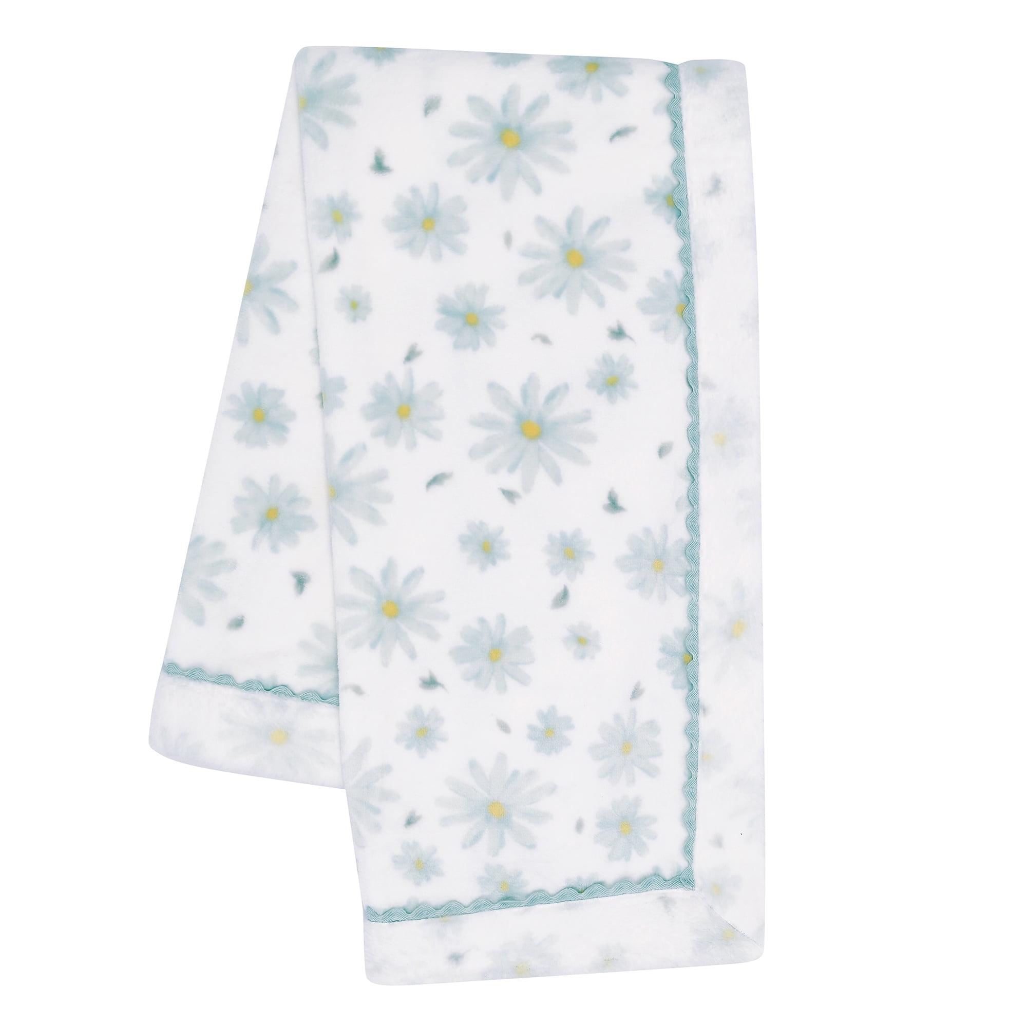 White and Blue Floral Fleece Baby Blanket