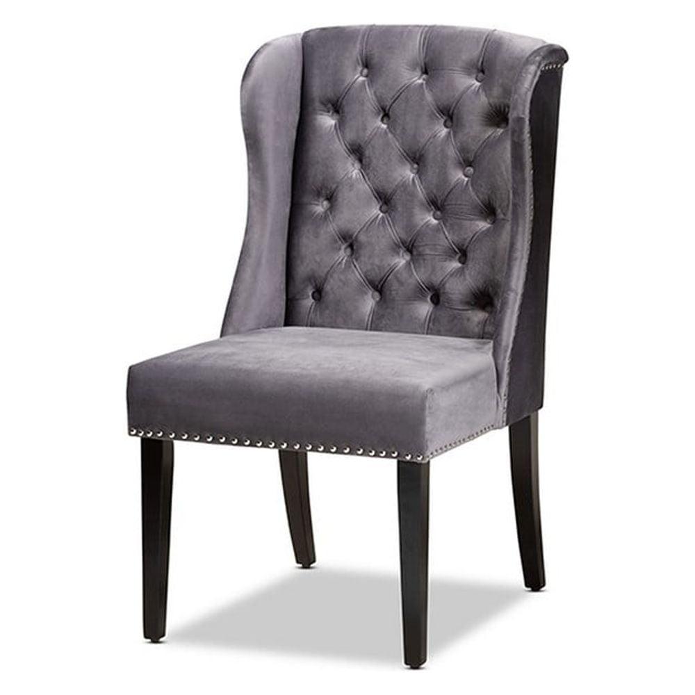 Lamont Modern Contemporary Transitional Grey Velvet Fabric Upholstered & Wood Wingback Dining Chair