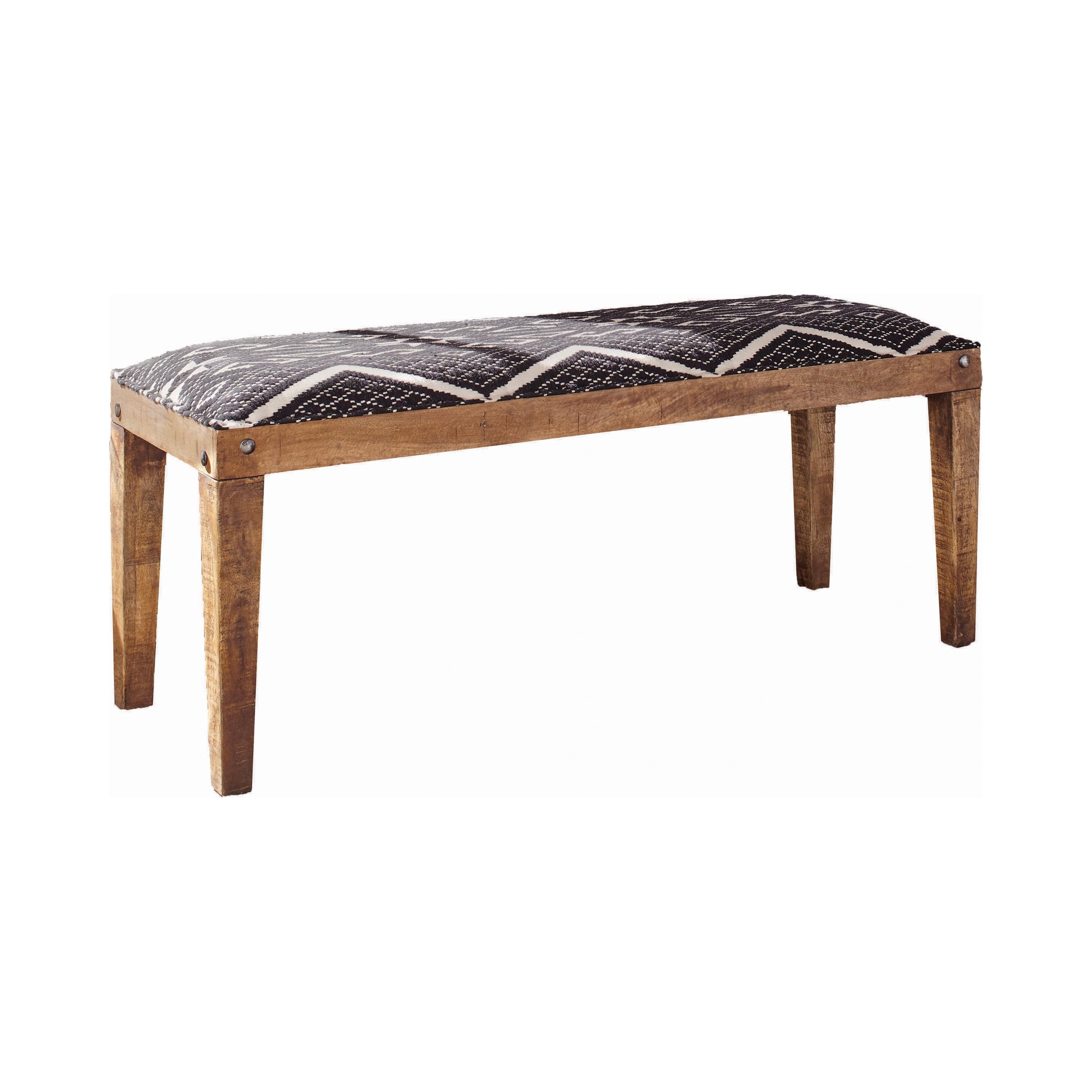 Natural Mango Wood Bench with Black and White Upholstery