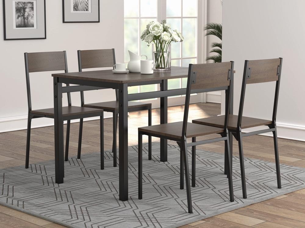 Industrial Black and Brown 5-Piece Dining Set with Wood Top