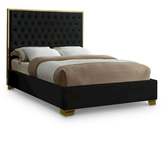 Lana Black Velvet Queen Bed-Color:Black Velvet,Finish:Gold,Style:Contemporary
