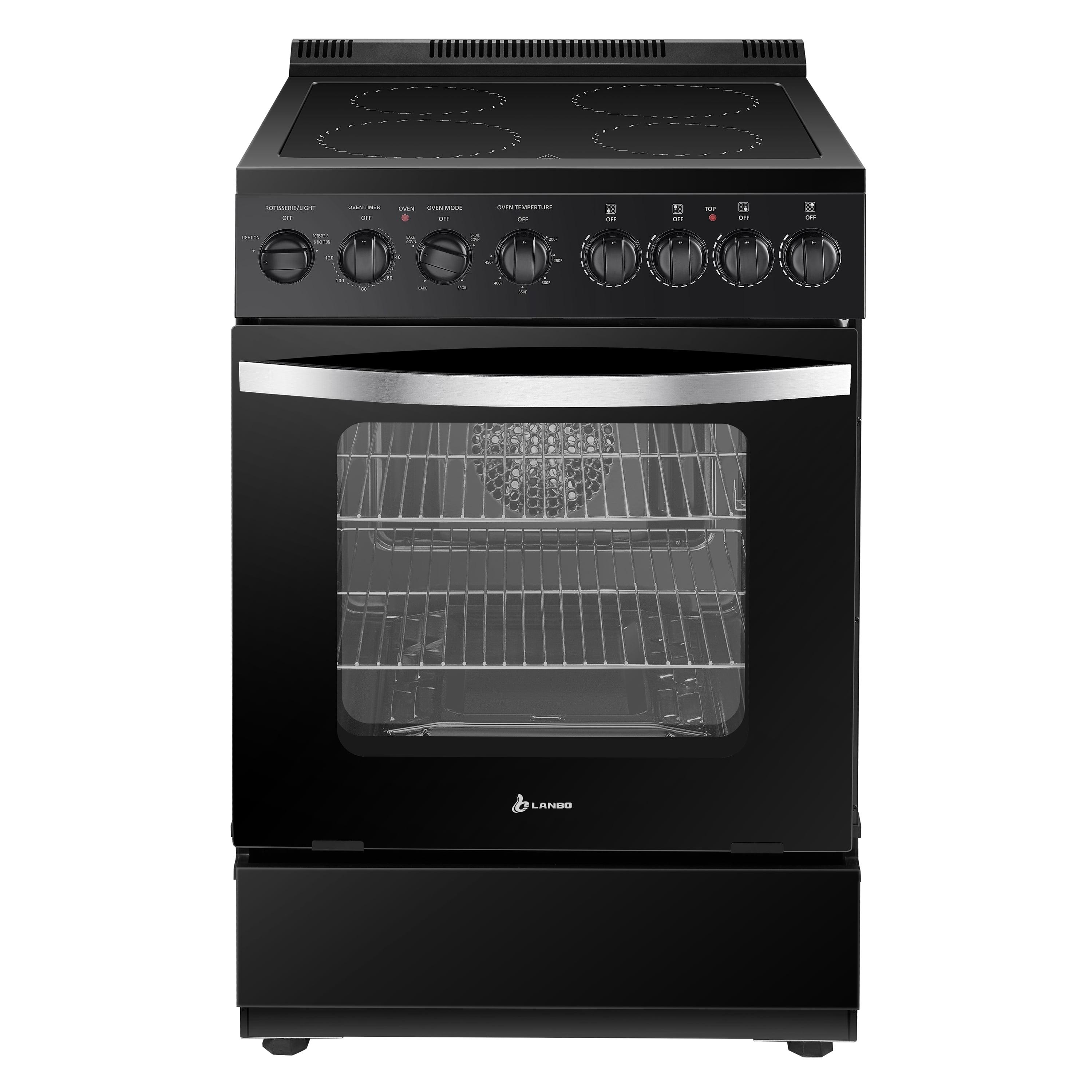 Lanbo 24 inch Freestanding Electric Range with Rotisserie and True Convection Oven, Black