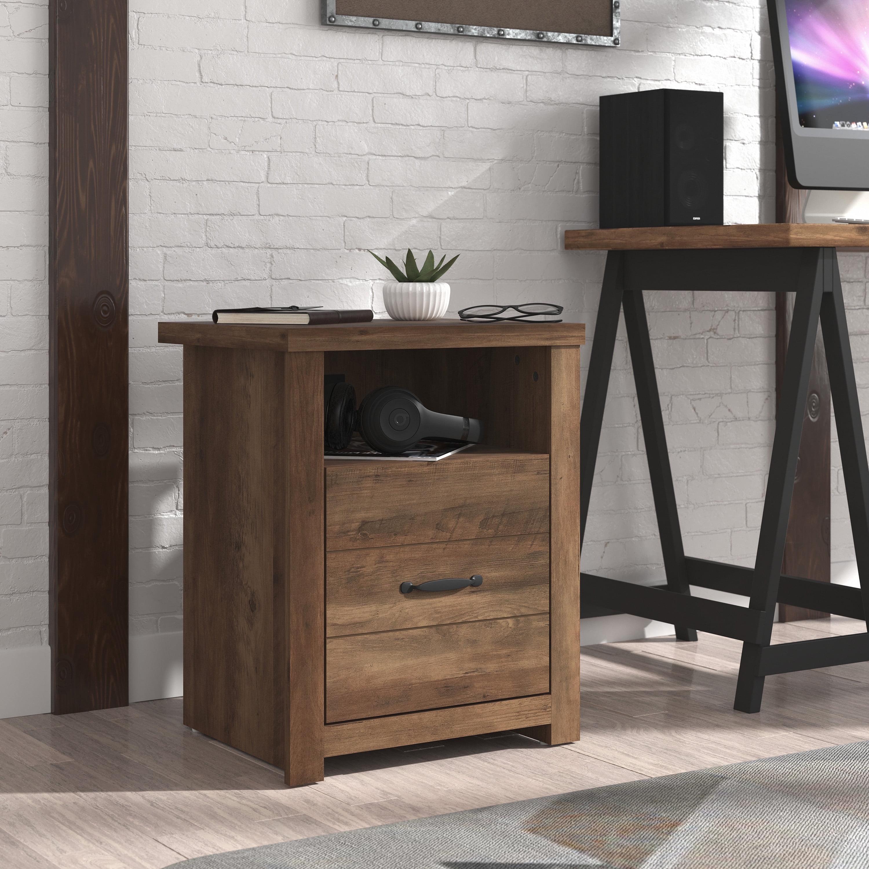 Light Oak Rectangular Accent Table with Storage and USB