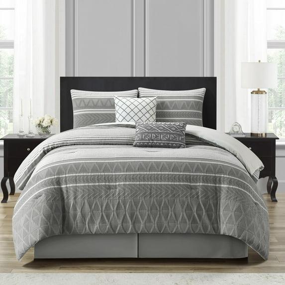 Lanco 100% Cotton King Size Comforter Set, 6 Piece, Color Grey, Geometric Jacquard Bedding Set, Matching Bedskirt, Pillows & Shams
