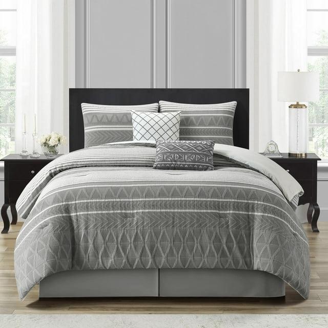 Lanco 100% Cotton King Size Comforter Set, 6 Piece, Color Grey, Geometric Jacquard Bedding Set, Matching Bedskirt, Pillows & Shams
