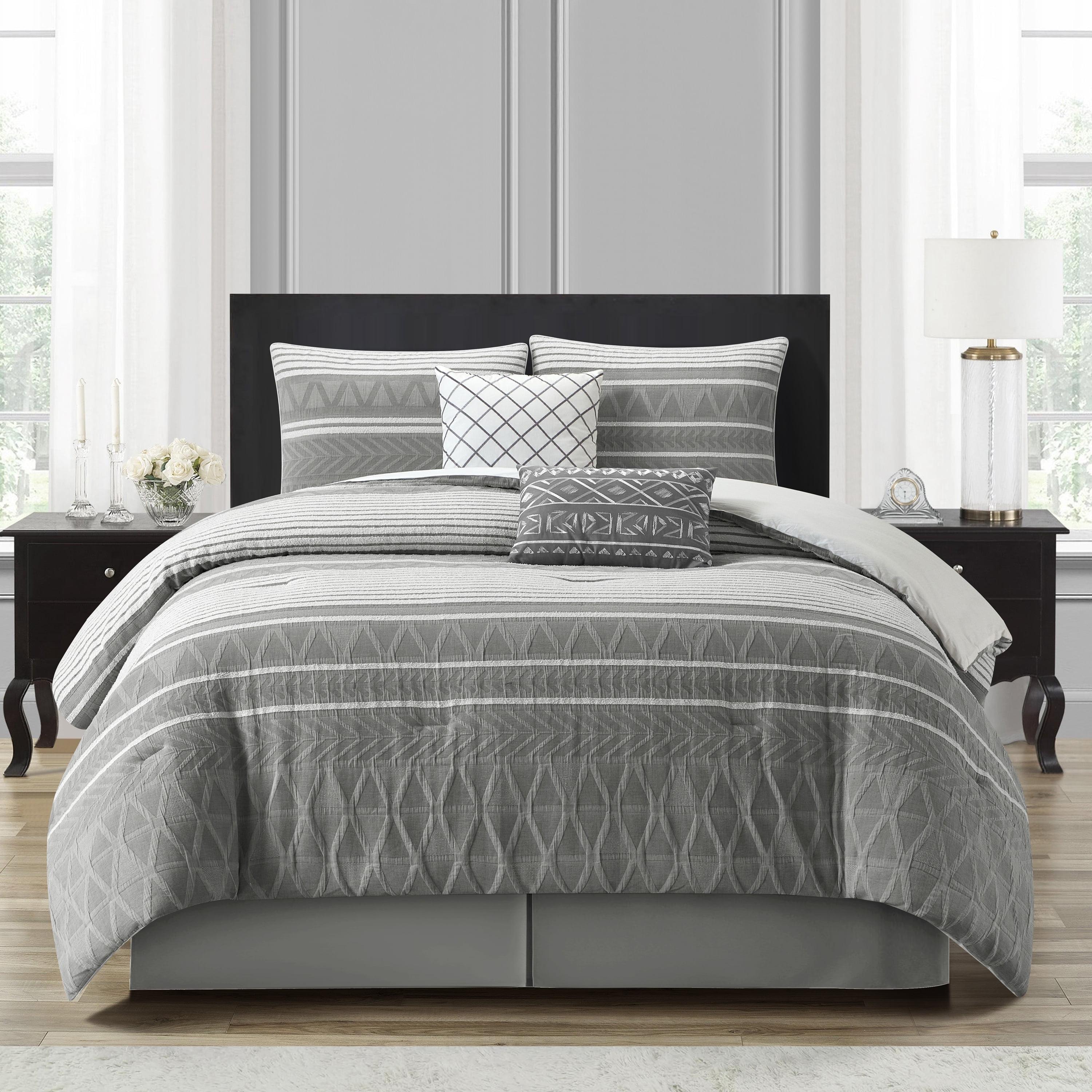 Lanco 100% Cotton King Size Comforter Set, 6 Piece, Color Grey, Geometric Jacquard Bedding Set, Matching Bedskirt, Pillows & Shams