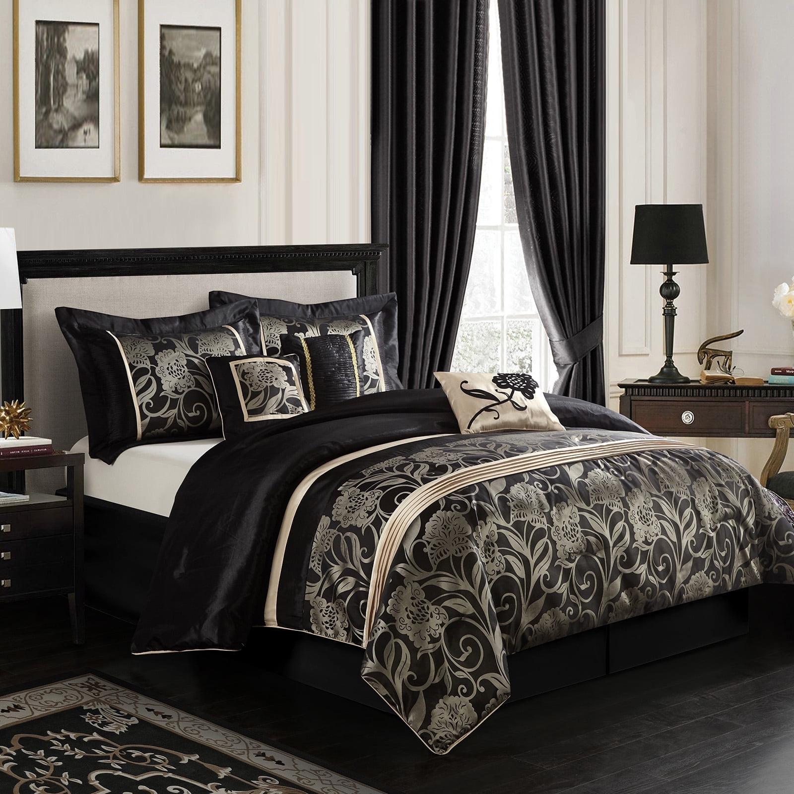 Nanshing America, Inc Fennville Black/Gold/Beige Microfiber 7 Piece Comforter Set