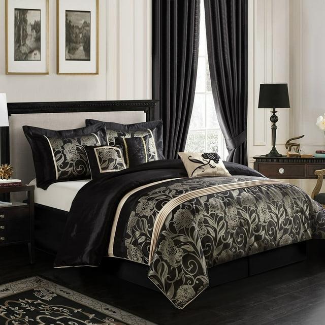 Nanshing America, Inc Fennville Black/Gold/Beige Microfiber 7 Piece Comforter Set
