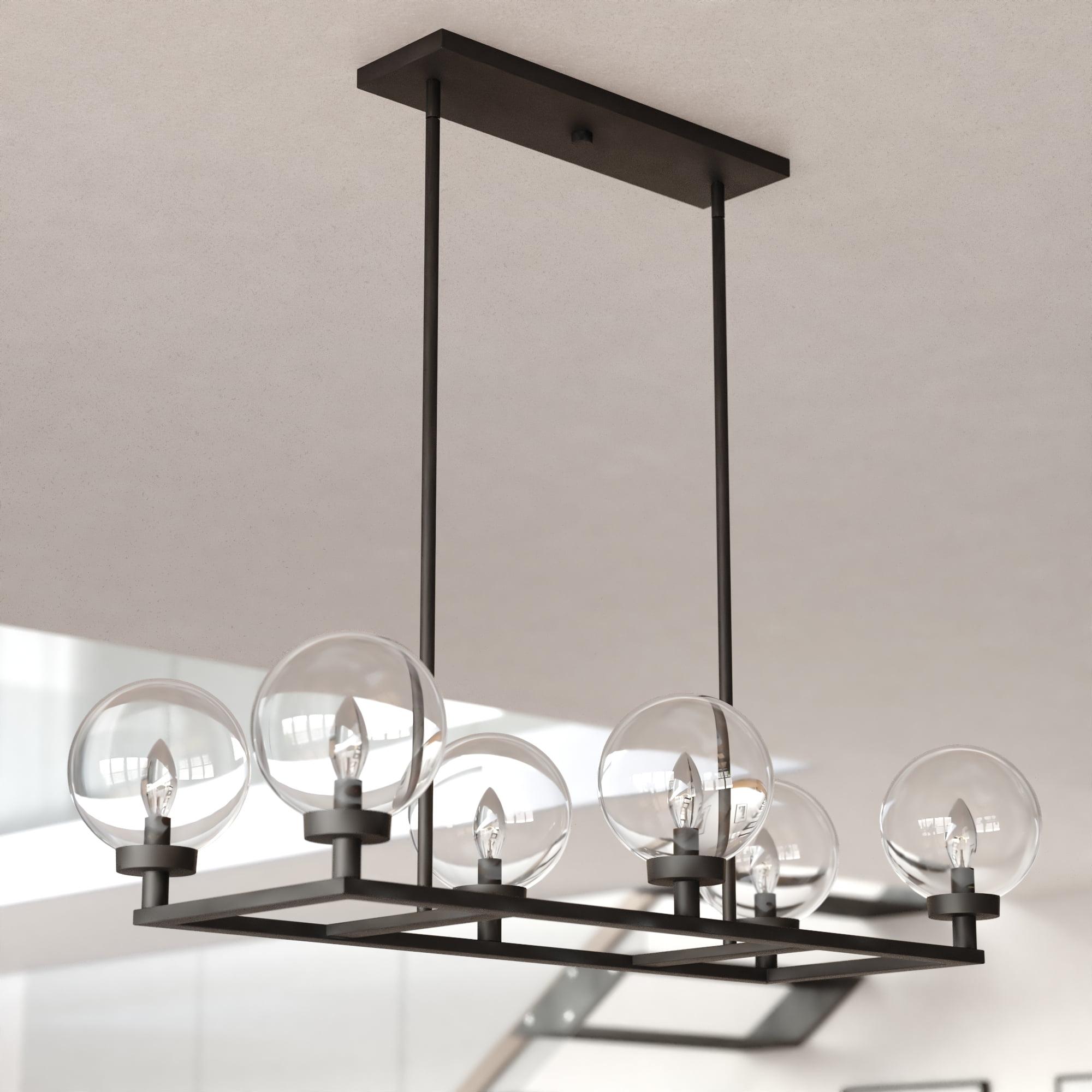 Matte Black 6-Light Linear Chandelier with Clear Glass Globes