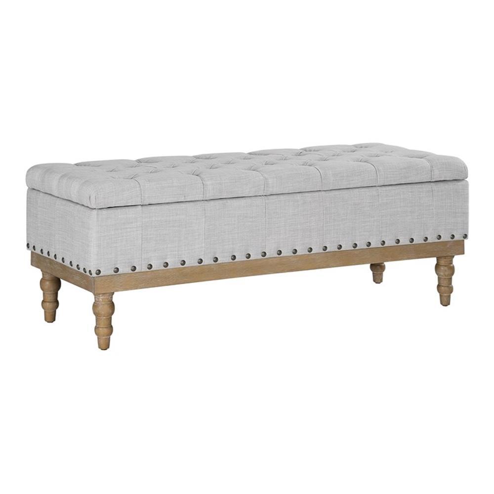 Dove Gray Fabric Storage Bench with Brushed Legs