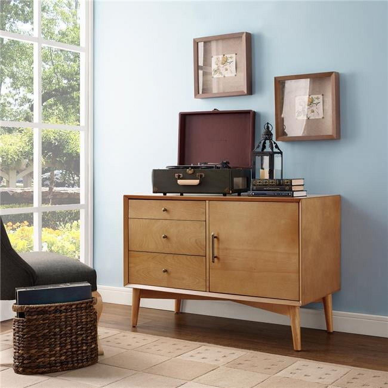 Crosley Landon Console Table Acorn: Mid-Century Modern Design, Hardwood with Open Shelf & Drawer