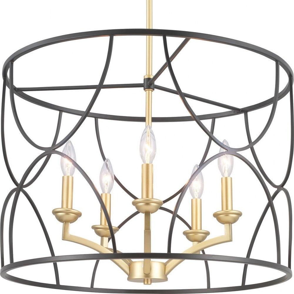 Progress Lighting Landree 5-Light Chandelier, Black Steel, Brushed Brass Inner Cluster, Modern Luxury Style