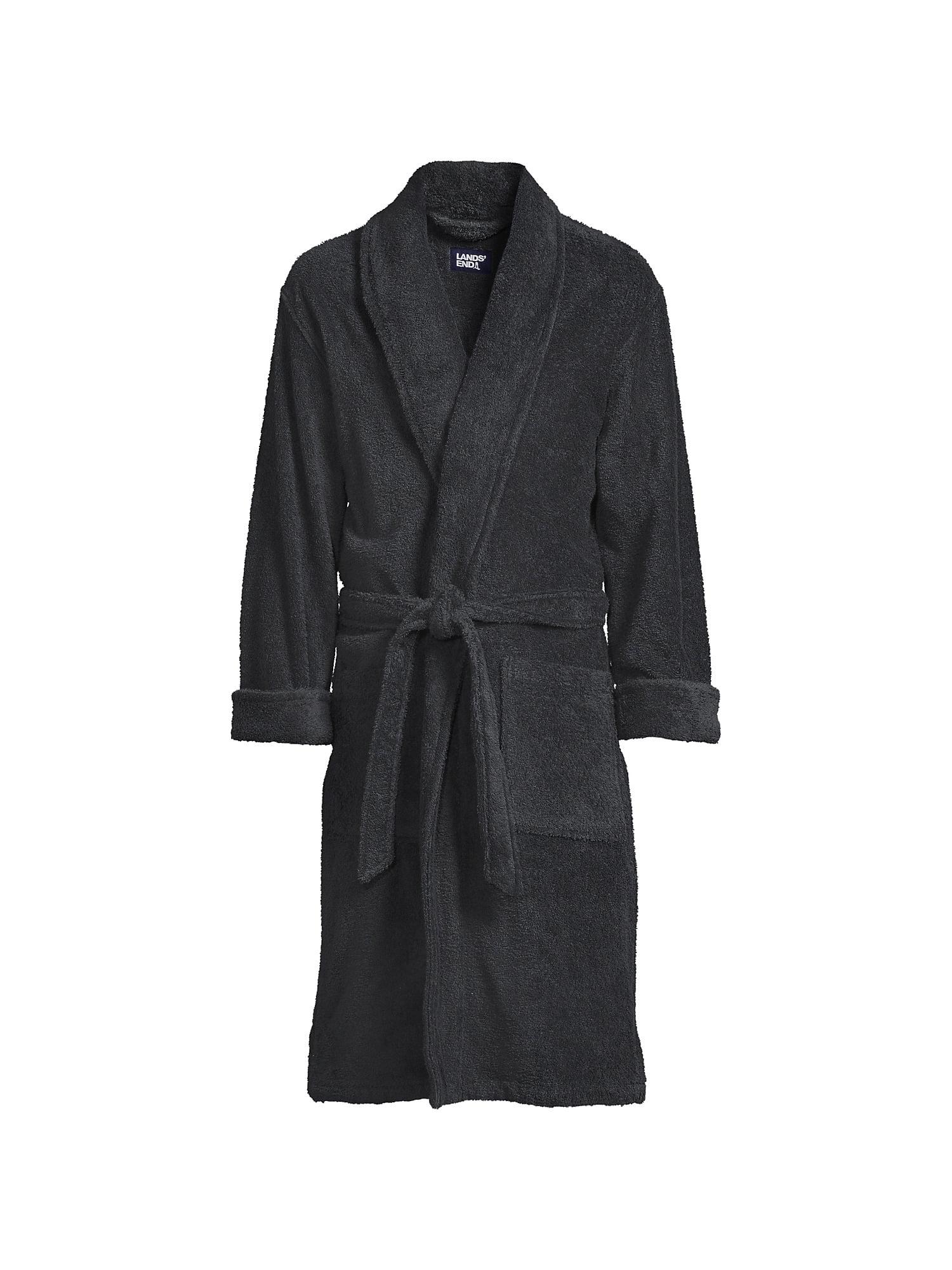 Lands' End Men's Calf Length Turkish Terry Robe - Small - Charcoal