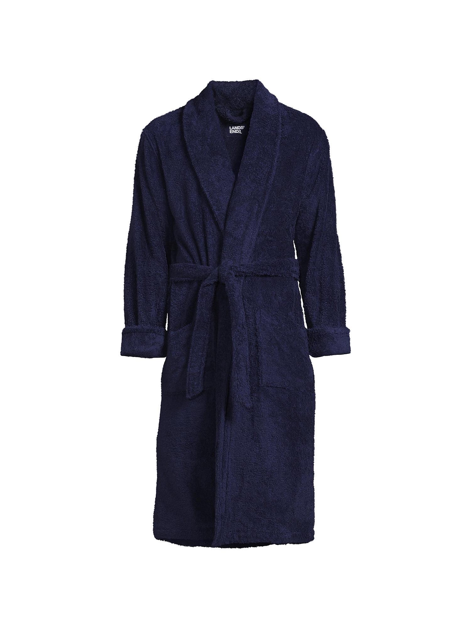 Lands' End Men's Calf Length Turkish Terry Robe - Medium - Deep Sea Navy