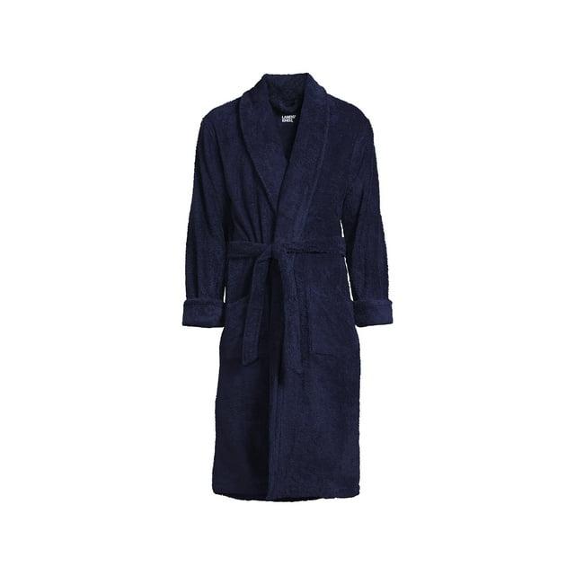Lands' End Men's Calf Length Turkish Terry Robe - Medium - Deep Sea Navy
