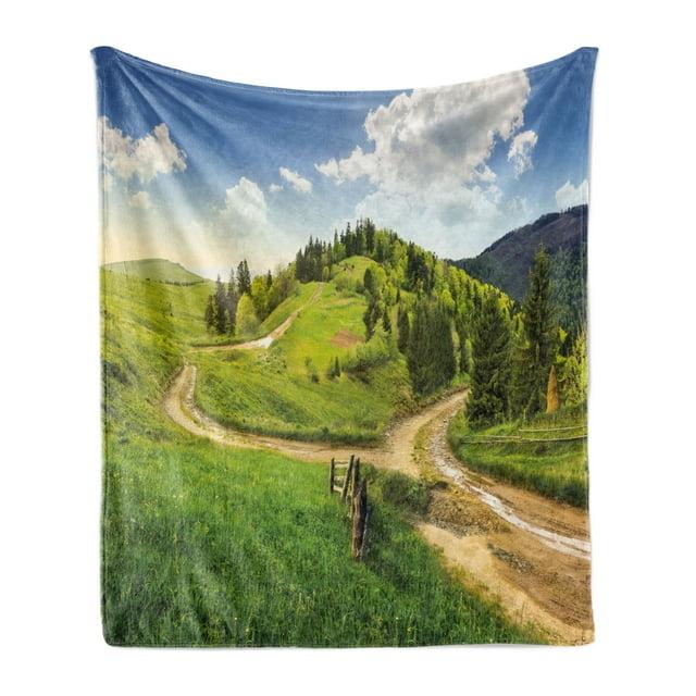Ambesonne Ambesonne Nature Fleece Throw Blanket Hillside Meadow Trees Green Blue
