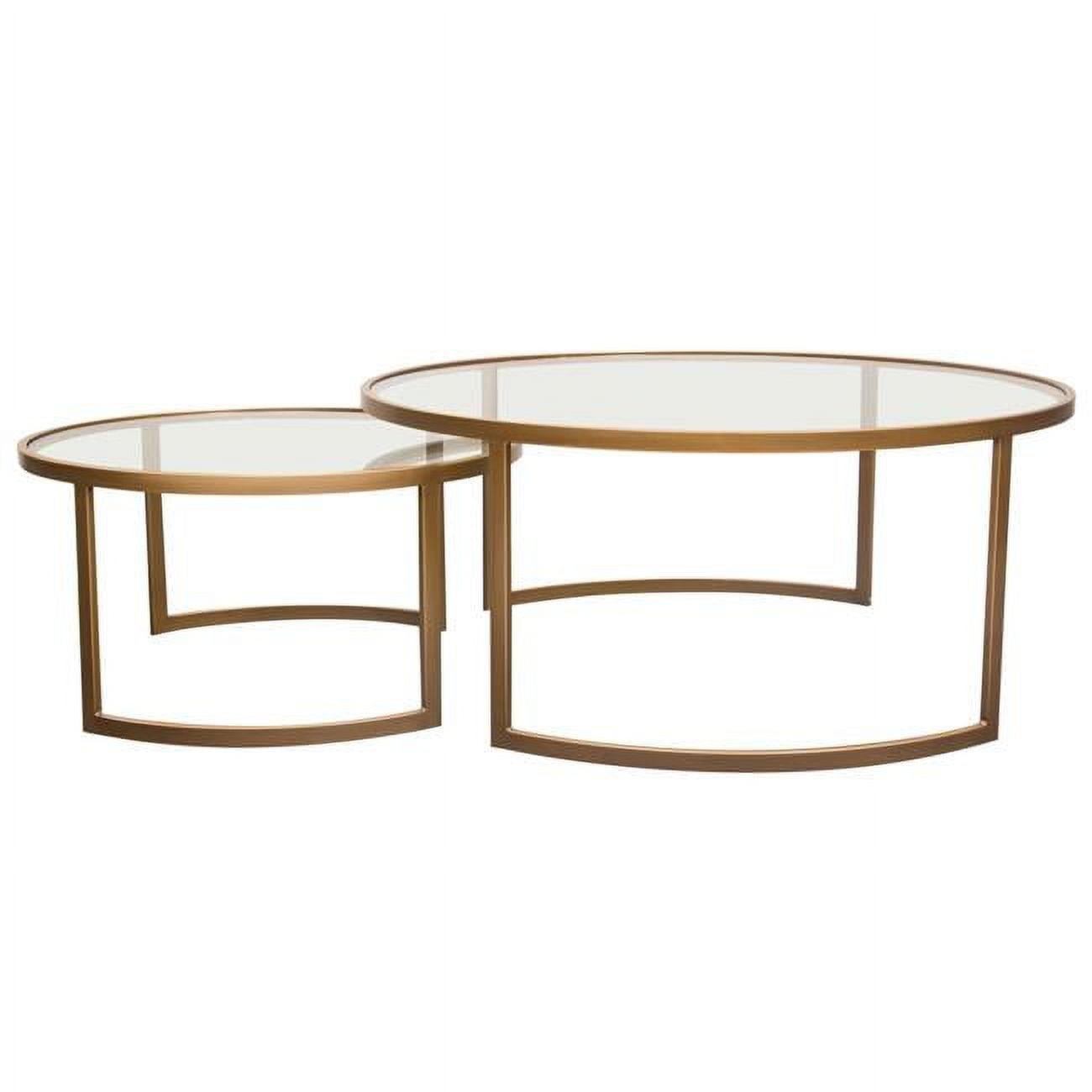 Lane Round Gold Metal Nesting Tables with Glass Tops, 2 Piece Set