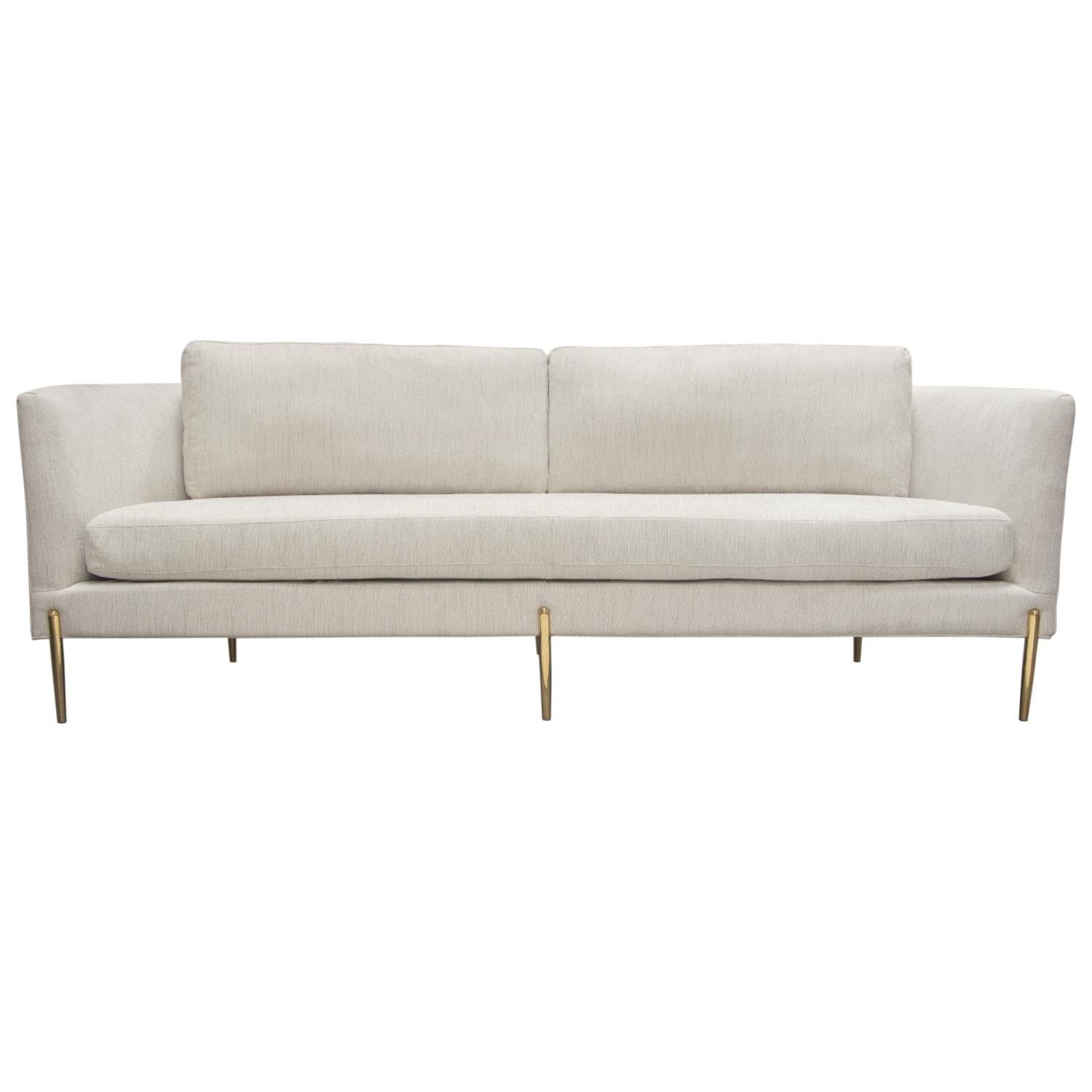 Lane 91'' Light Cream Fabric Sectional with Gold Metal Legs