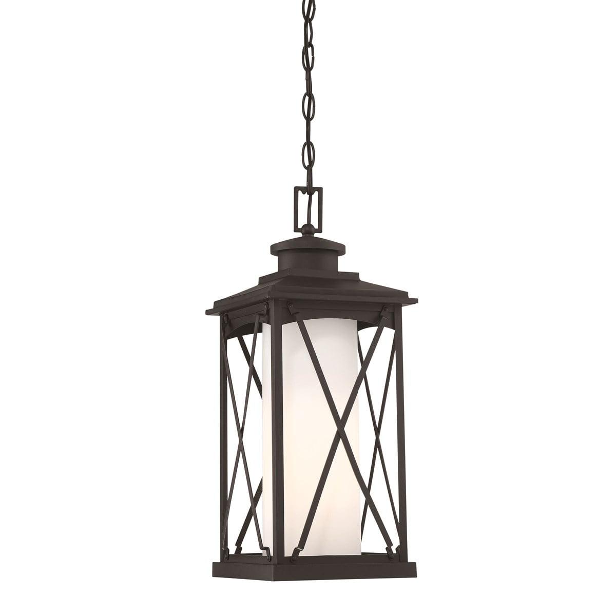 Lansdale Matte Black Etched Opal Glass Outdoor Hanging Lantern