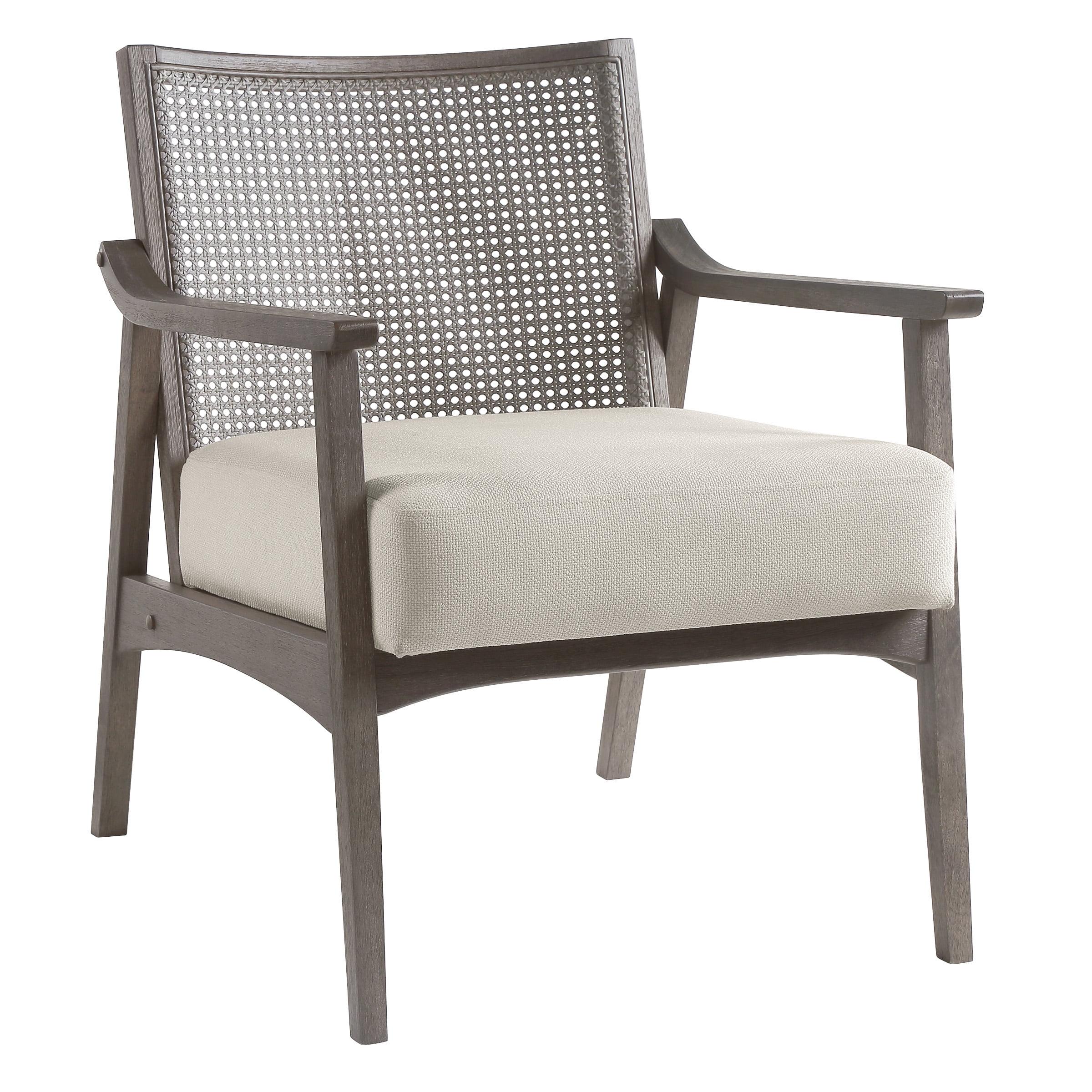 Lantana Rustic Gray Solid Wood and Linen Accent Chair with Cane Back