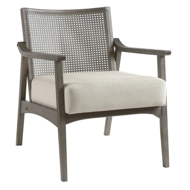 Lantana Arm Chair Linen - OSP Home Furnishings: Woven Cane Back, Polyester Cushion, Rustic Gray Finish