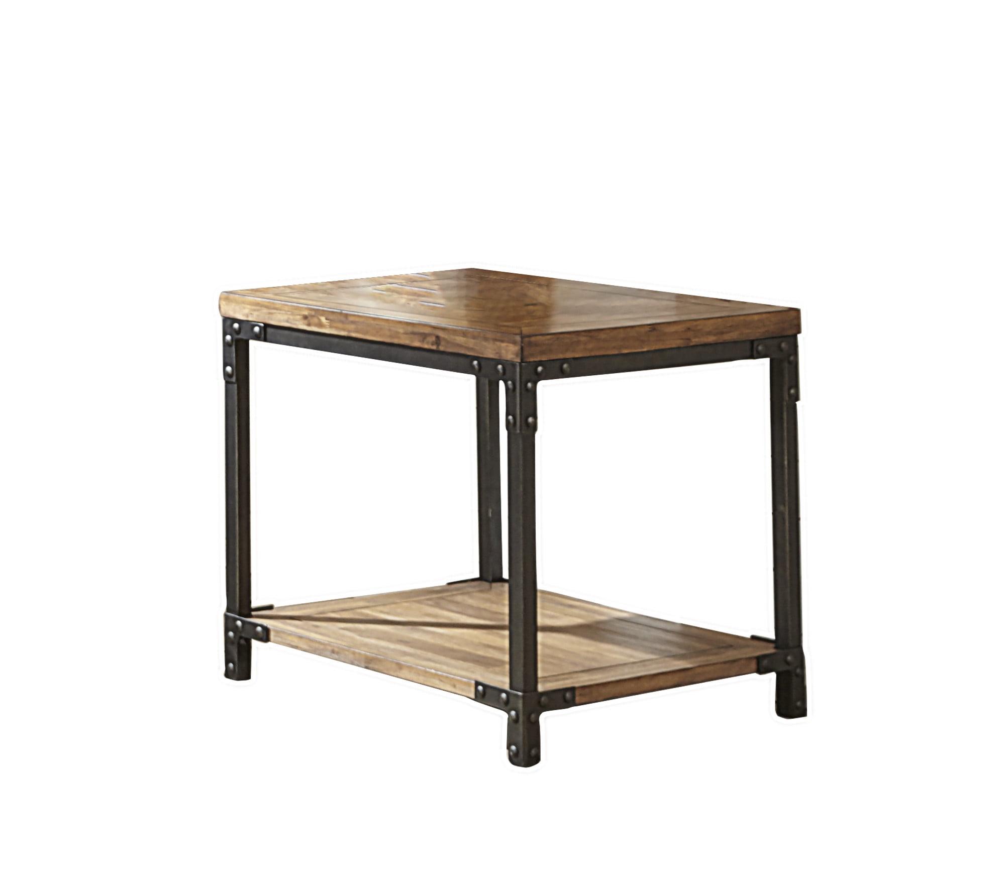 Rustic Acacia Honey & Black Metal Framed End Table