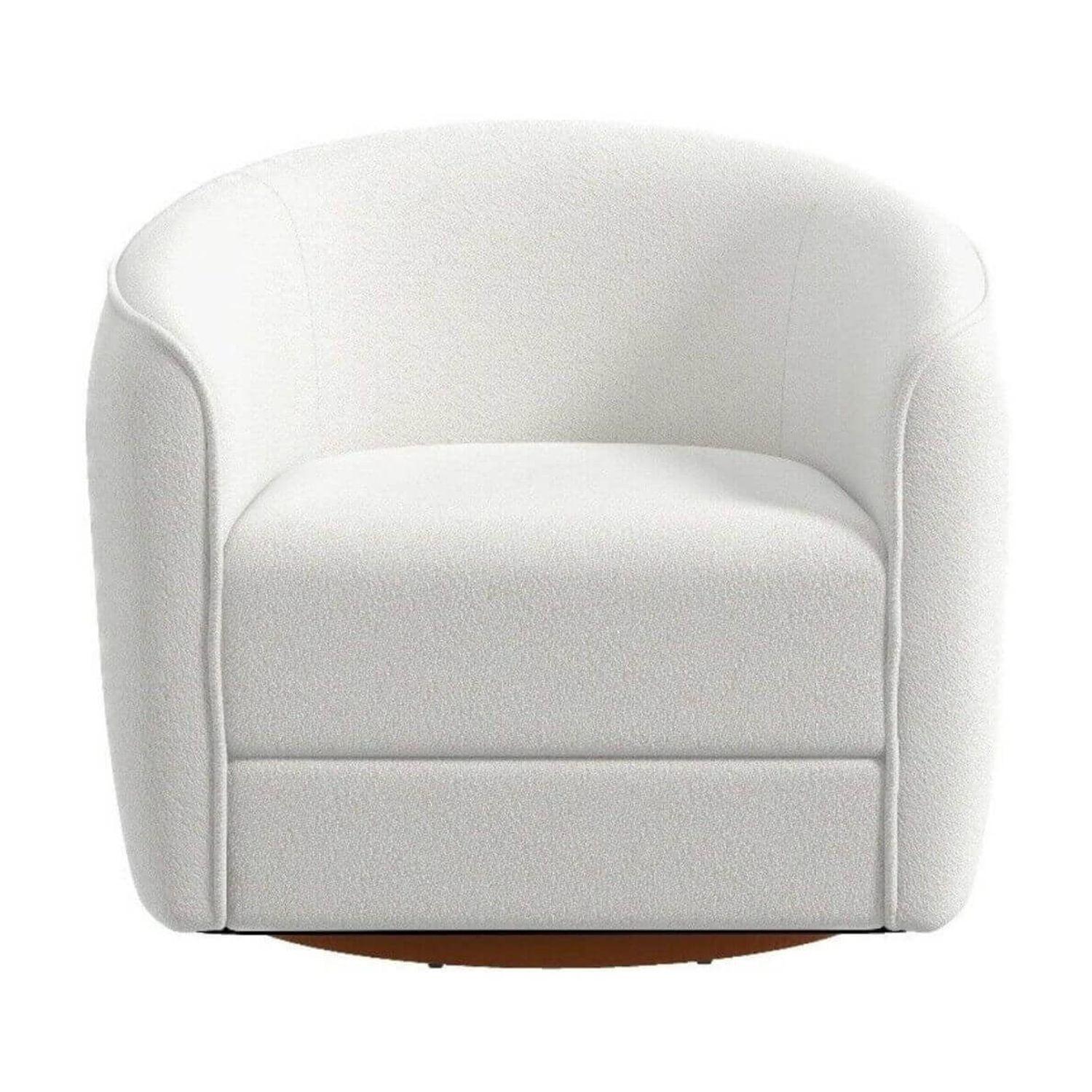 Cream Boucle Velvet Swivel Barrel Accent Chair with Wood Base